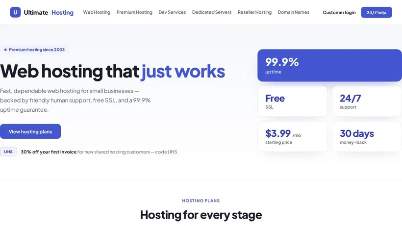 Ultimate Hosting Solutions homepage screenshot