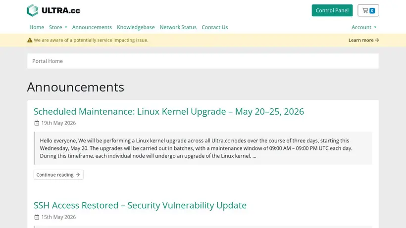 Ultra Seed box homepage screenshot