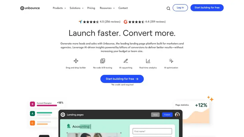 Unbounce homepage screenshot
