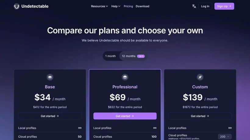 Undetectable homepage screenshot