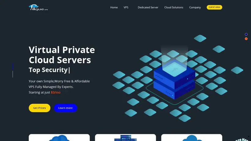 Unique VPS homepage screenshot