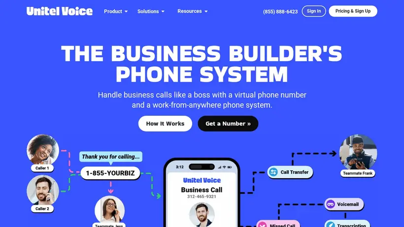 Unitel Voice homepage screenshot