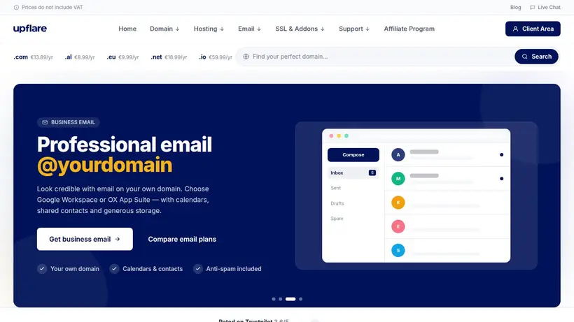 Upflare homepage screenshot