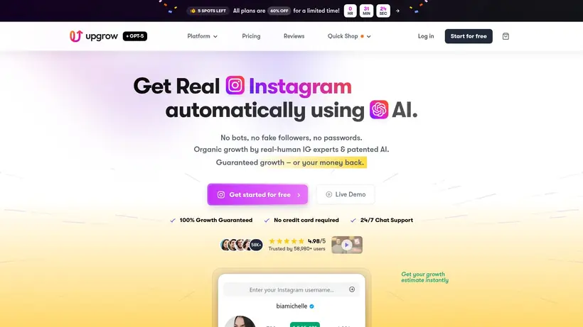 Upgrow homepage screenshot