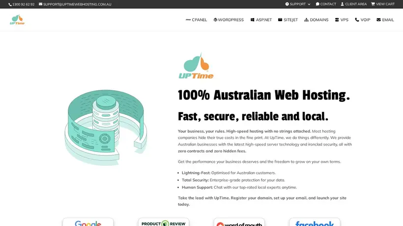 UpTime Web Hosting homepage screenshot