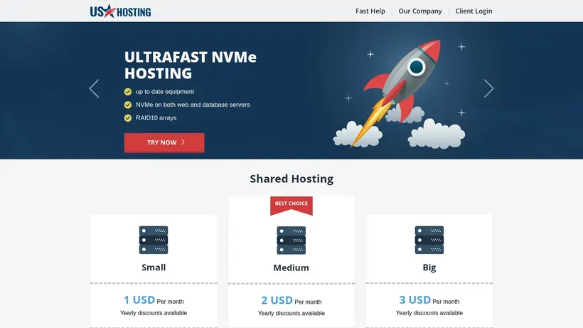 USA Hosting homepage screenshot