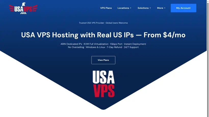 USA VPS homepage screenshot