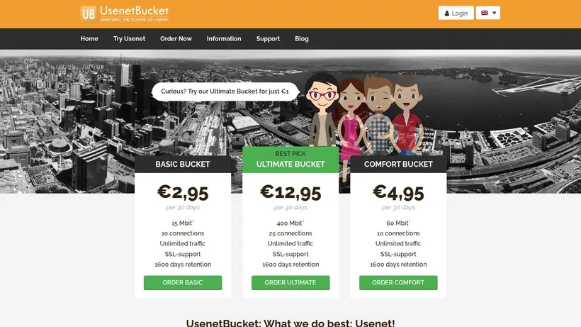 Usenet Bucket homepage screenshot