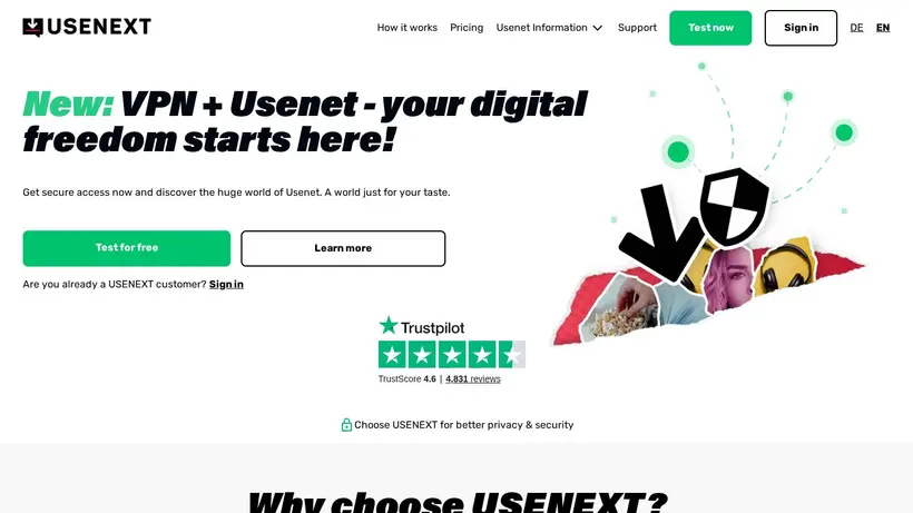UseNeXT homepage screenshot