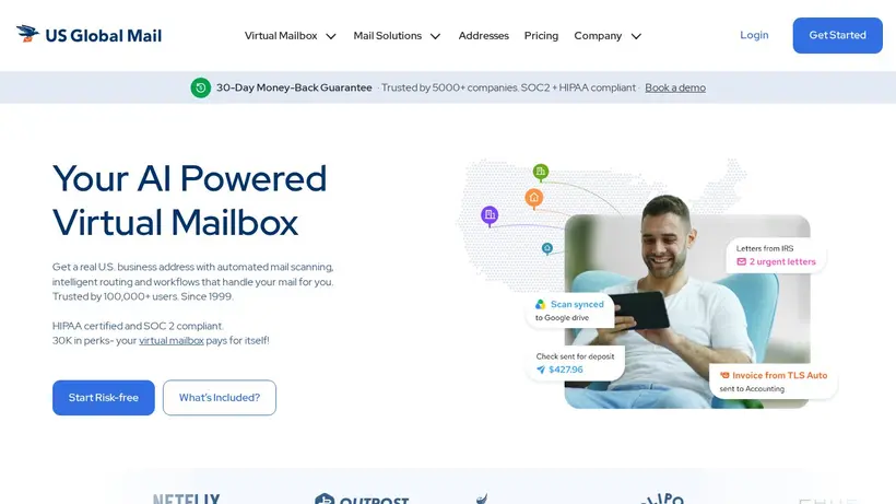 US Global Mail homepage screenshot
