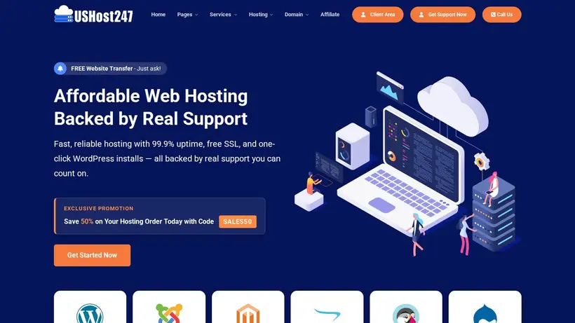 USHost247 homepage screenshot