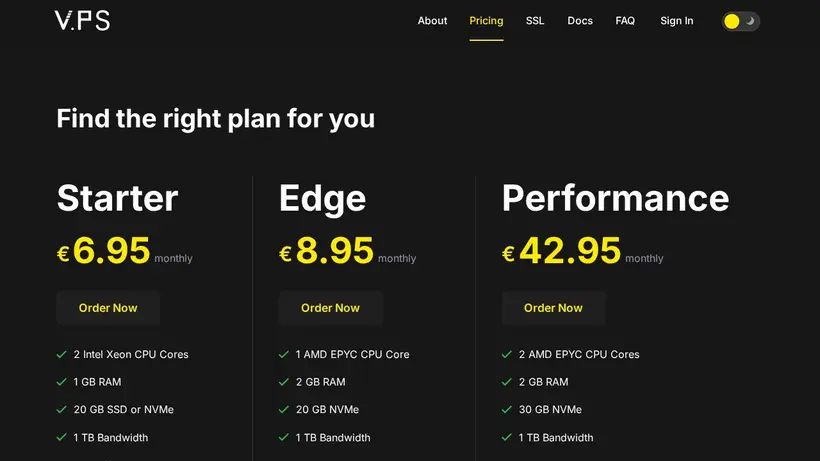 VPS Hosting homepage screenshot