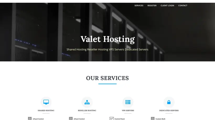 Valet Hosting homepage screenshot
