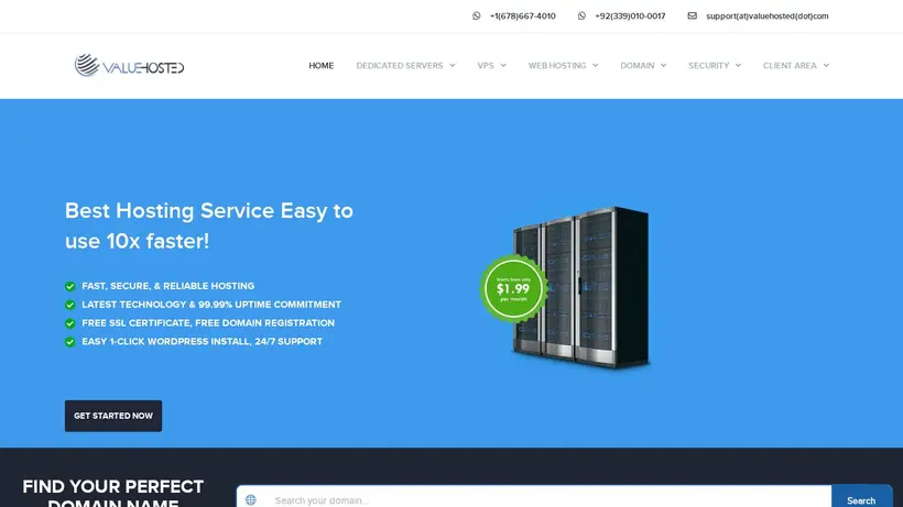 Value Hosted homepage screenshot