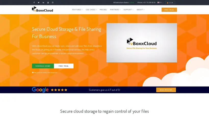 vBoxx Cloud homepage screenshot