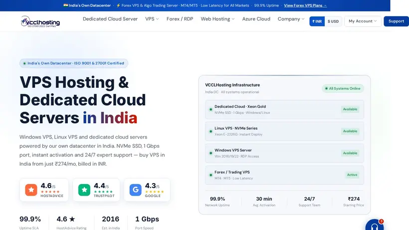 VCCL Hosting homepage screenshot