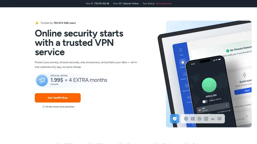 Veepn homepage screenshot