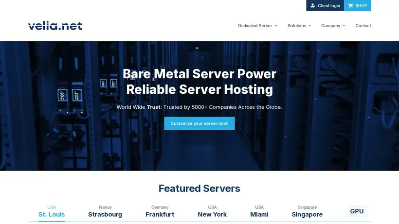 Velia homepage screenshot