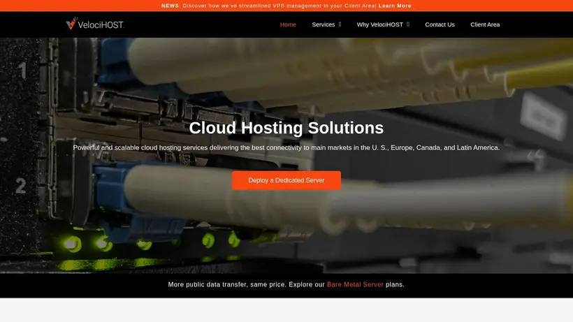 VelociHost homepage screenshot