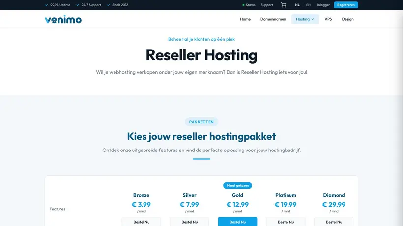 Venimo homepage screenshot