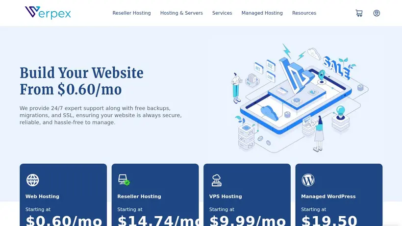 Verpex homepage screenshot