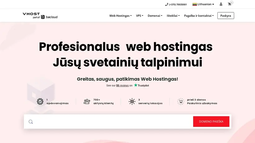 VHost.lt homepage screenshot