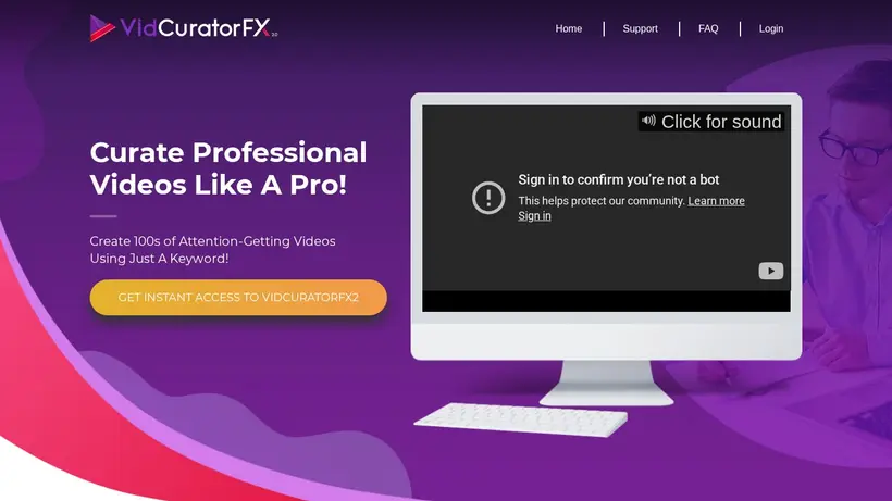 Vid Curator FX 2.0 homepage screenshot