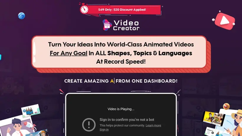 Video Creator homepage screenshot