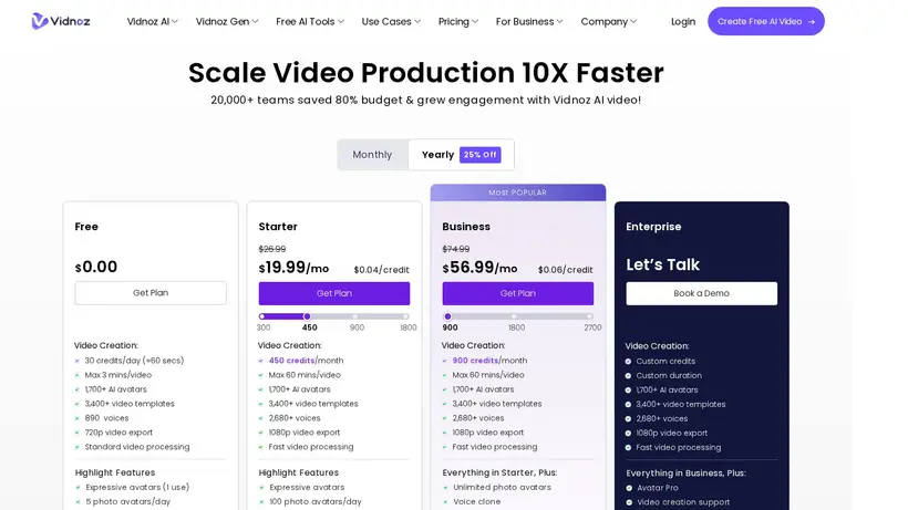 Vidnoz homepage screenshot