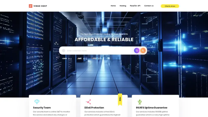 Vingo Hosting homepage screenshot