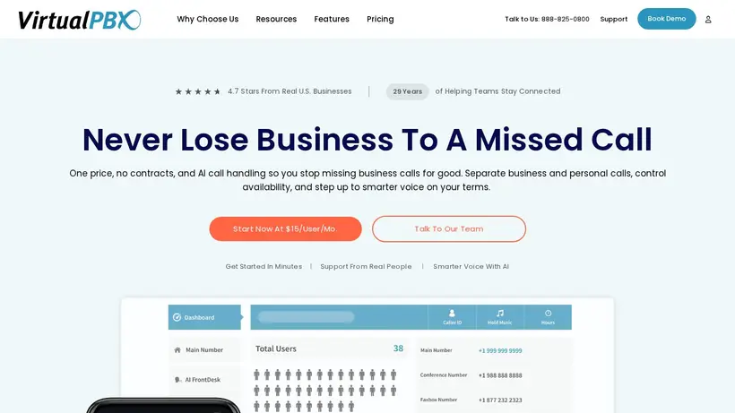 Virtual PBX homepage screenshot