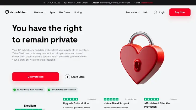 Virtual Shield homepage screenshot
