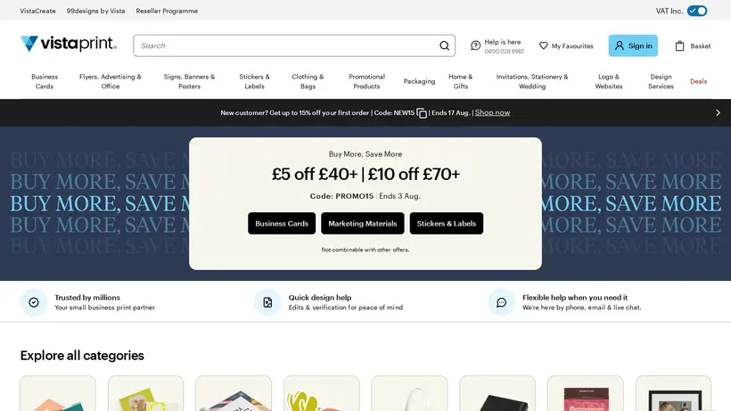 Vistaprint homepage screenshot