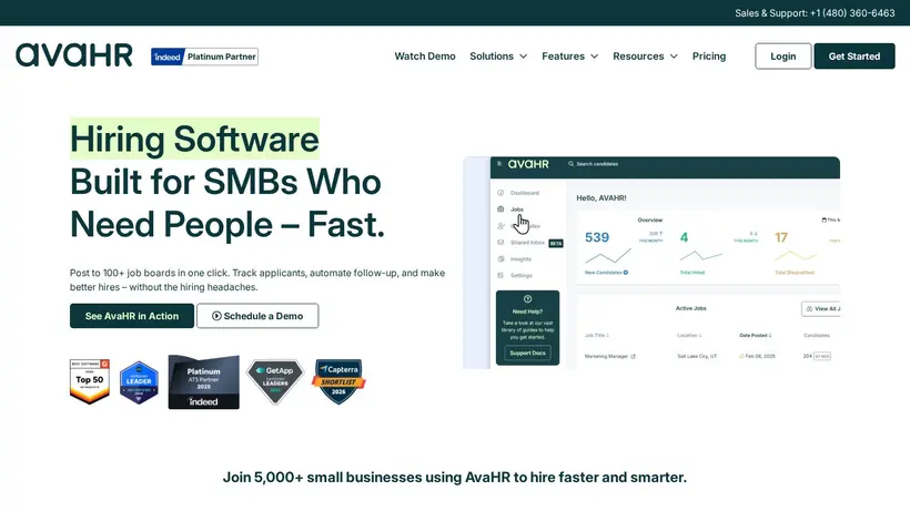 VivaHR homepage screenshot