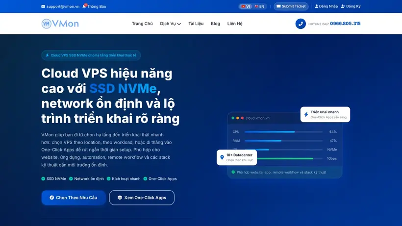 VMon Cloud homepage screenshot