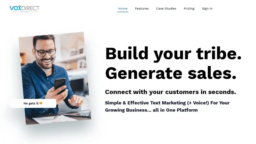 Vox Direct homepage screenshot