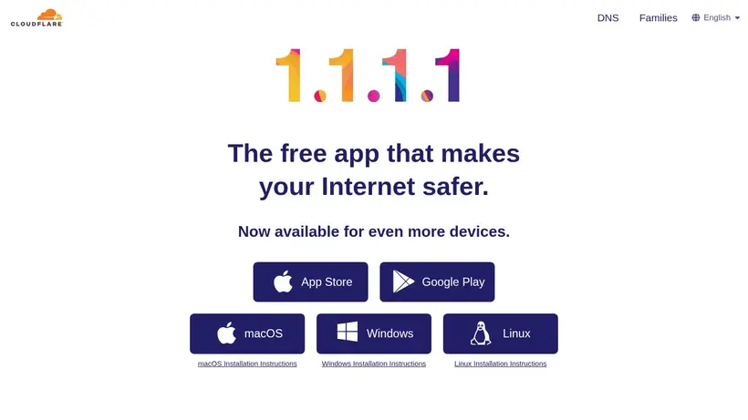 VPN 1.1.1.1 homepage screenshot