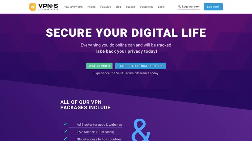 VPNSecure.me homepage screenshot