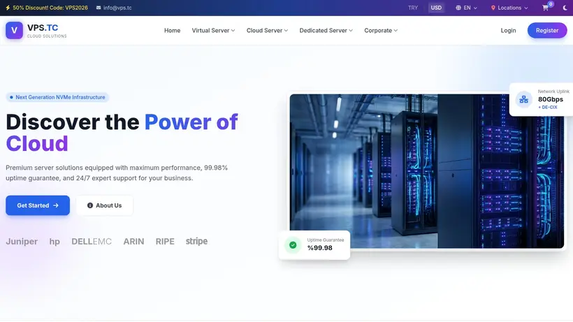 VPS.tc homepage screenshot