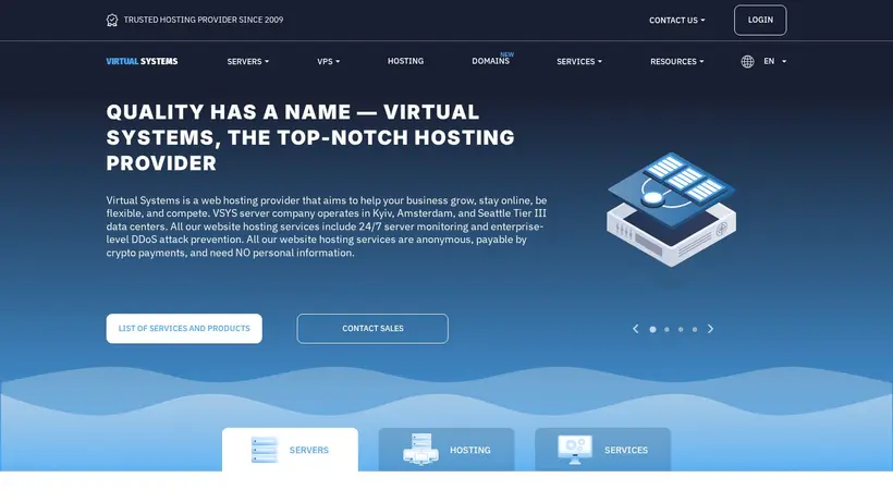 Virtual Systems homepage screenshot