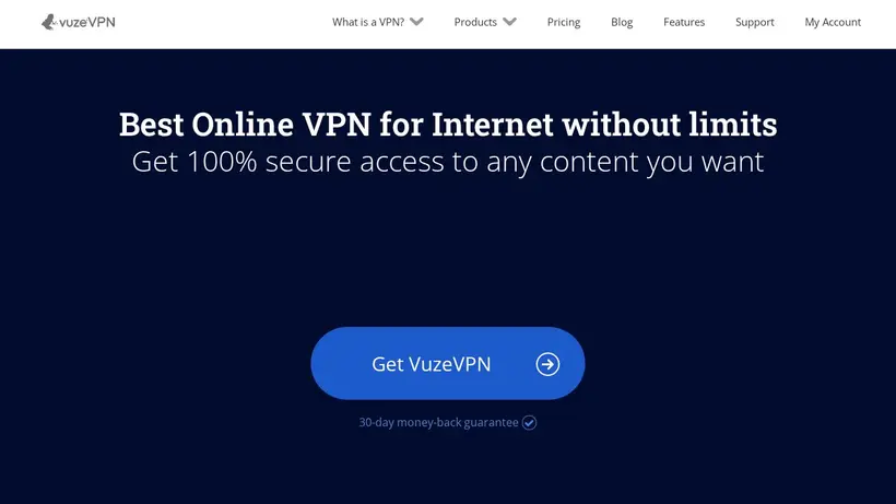 Vuze VPN homepage screenshot
