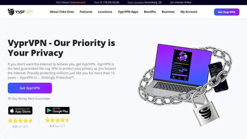 Vypr VPN homepage screenshot