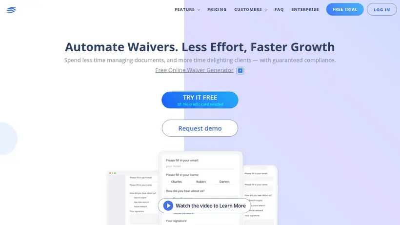 Waiver Forever homepage screenshot