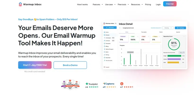 Warmup Inbox homepage screenshot
