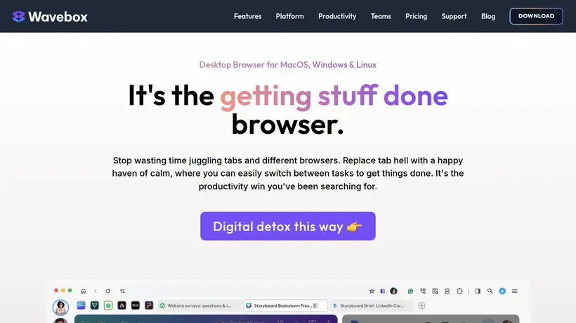 Wavebox.io homepage screenshot