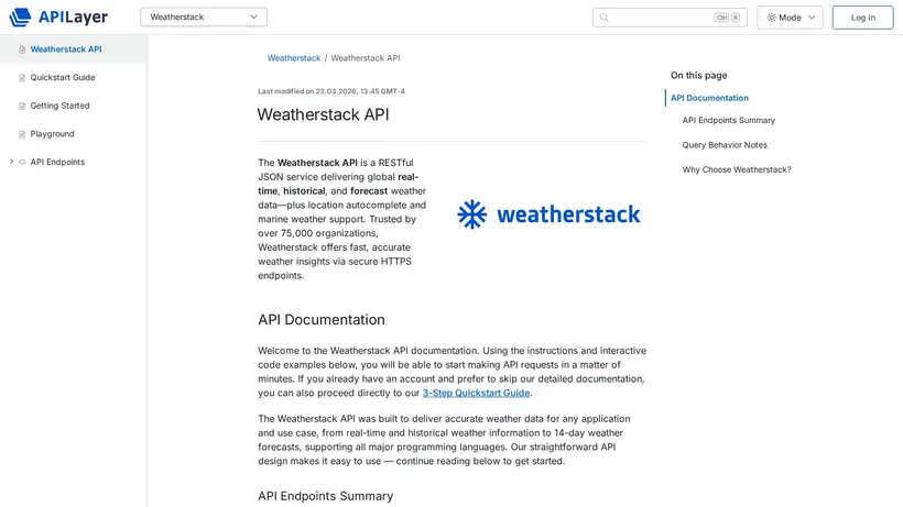 Weather Stack homepage screenshot