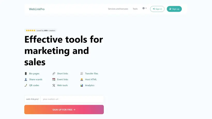 WebLinkPro homepage screenshot