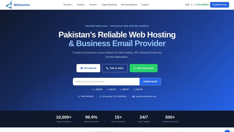 WebAnchor homepage screenshot