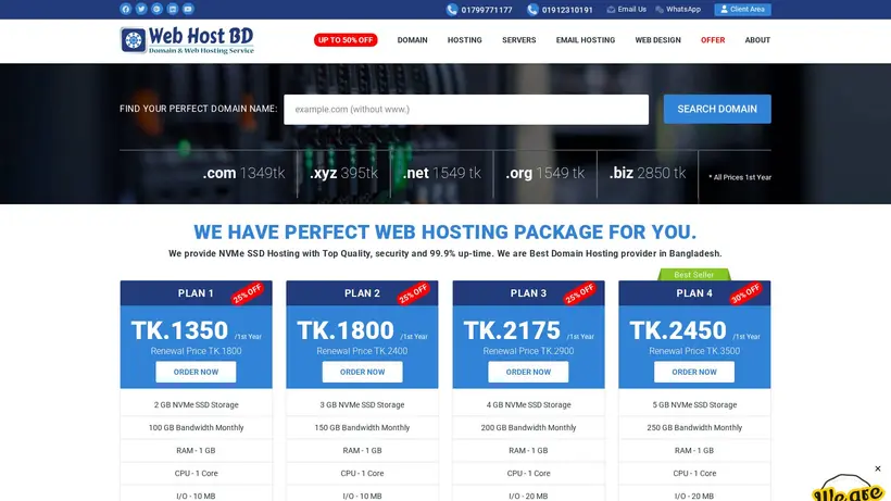 Web Host BD homepage screenshot