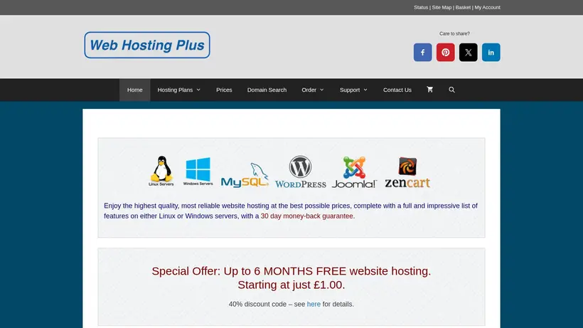 Web Hosting Plus homepage screenshot